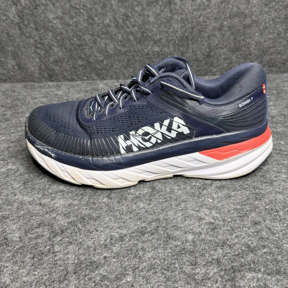 Hoka One One Bondi 7 Womens Navy Blue‎ Coral Running Shoes Sneakers 1110519